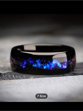 Black Galaxy Resin Ring with Blue  and Purple Inlay - Men’s 10